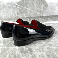 Bowknot Decor Black Patent Leather Men Loafers Fashion Slip On Men Shoes Luxurious British Style Wedding Office Men Dress Shoes