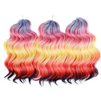 FASHION IDOL 16 Inch Deep Wavy Crochet Hair Synthetic 3PCS Crochet Braids Hair Ombre Orange Red Rainbow Braiding Hair Extensions