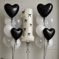 32inch Black Bows Number Balloons Cream White Beige Number Foil Balloons Black Bows For Birthday Coquette Themed Party Deco
