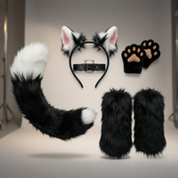 Costume Set Fox Tail Ears Gloves Artificial Fur Boot Covers Cosplay Halloween Prop Adult Women Men Unisex