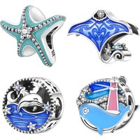 Orstarry S925 Sterling Silver Charm Starfish, Dolphin Jellyfish, Devilfish Bead Pendant For Bracelet DIY Jewelry Making Gift