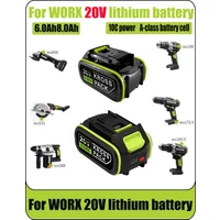 100% NEW WORX Green Battery 20V 6.0 Ah/8.0 Ah Li-ion Battery Charger Suitable for Worx ROCKWELL Products Power Tools