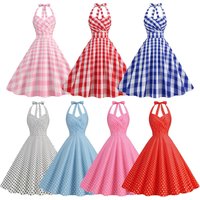 50s 60s Vintage Polka Dot Printed Backless Robe Ceremony Party Halter Dress Women Summer Back Corset Rockabilly Swing Dresses