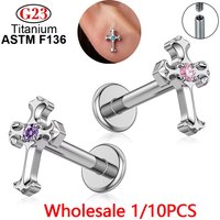 1/10Pc G23 Titanium Cross Shape Piercing 16G Earring Nose Stud Sexy Labret Ear Cartilage Helix Tragus Rings Fashion Body Jewelry