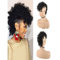 Afro High Puff Hair Bun Ponytail Drawstring With Bangs Synthetic Jerry Curly Mohawk Kinkys Curly Fauxhawks Pony Tail Clip in on