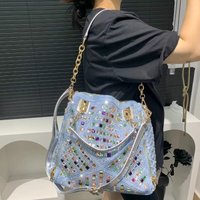 Women's Fashion Denim Braided Tote Bag Large Capacity Diamond Shoulder Handbag