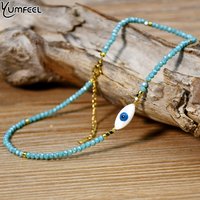 Yumfeel New Blue Evil Eye Necklace Women Fashion Shell Pendant Faceted Crystal Beaded Chokers Jewelry
