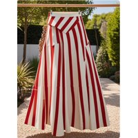 French Elegant Irregular Red Stripe A-line Dress For Women Summer High-waist Luxury Slim-fit Casual Maxi Swing Umbrella Skirt