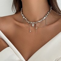 Trendy Irregular CCB Beads Alloy Necklace Women Luxurious Noble Atmosphere Love Heart Pendant Necklace Daily Jewelry Gift