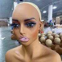 PVC Black Female Mannequin Head Bust with Eyelashes Ear Holes, Realistic Half Body Wig Manikin Head for Wig Styling Display