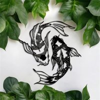Set of 2 Metal Koi Fish Wall Sculptures,Metal Feng Shui Fish Sculpture, Art Deco Feng Shui Decor for Living Room & Office Wall
