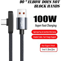 100W Cable Quick Charging USB Type C Cables 90° Elbow Portable Right Angle Data Line for Samsung Xiaomi Huawei Google Laptop