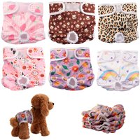 2PCS Washable Dog Diapers Physiological Pants Cartoon Print Diaper Reusable Sanitary Panties Nappy Belly Wrap for Female Dogs