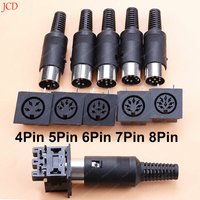 JCD 2PCS Solder Connector DIN 4/5/6/7/8 Pin DIN Male Female Plug with Plastic Handle + Female Socket Hulled Panel Mount Chassis