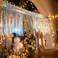 Wavy Iridescent Blue Foil Fringe Garland Streamers Shiny Wall Hanging Banner Backdrop for Wedding Birthday Party Decorations