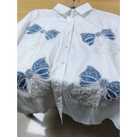 Embroidered Flares Luxury Design Shirts & Blouses Woman Clothing camisas Korean Popular Clothes Buttons Up Long Women's Shirt