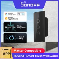 SONOFF T6 120 1/2/3 Gang Black TX Gen2 Matter Smart Touch Wall Switch Detach Relay Mode Night Switch Works with Alexa Apple Home