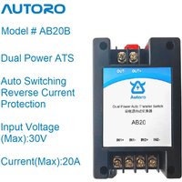 Autoro AB20B Dual Power Auto Transfer Switch ATS DC5-30V Max 20A/Channel for Backup Power Systems