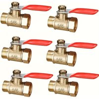 6Pcs Brass Ball Valve 1/8 1/4 3/8 1/2 Inch, Male Female Thread Shut Off Valve with Red Handle for Air Water Hydraulic Pipeline