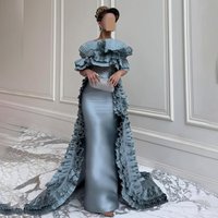 Custom Made Modern Saudi Arab Dress Jersey Ruffles Evening Dress Sheath Backless Floor Length Evening Dress with Train