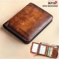 1Pcs Durable PU Leather Men Wallet RFID Blocking Vintage Trifold Wallet Short Multi-functional ID Credit Card Holder