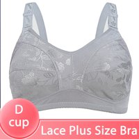 Black Big Women Bras Plus Size Lace Bra For Women Unlined Full Coverage Thin Wireless Adjusted-straps D Cup Comfort Women'Bras