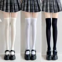 Women Stockings Solid Color Black White Long Socks Thigh High Stockings Japanese Style Knee High Socks Thigh High Socks Stocking