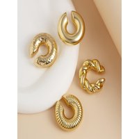 4pcs Simple C Shaped Acrylic Ear Clip Non Pierced Gold Silver Color Clip On Hoop Earrings Punk Hip Hop Earring for Women