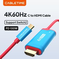 CABLETIME Switch 2 HDMI Cable USB C to HDMI Cable Adapter 4K 60Hz HDR PD 100W for Nintendo Switch 1 Switch 2 OLED PS4/5 Laptops