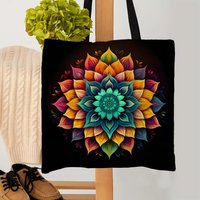 Leinen-Shopper, wiederverwendbare Tragetasche, Mandala-Druck, Lebensmittel-Aufbewahrungstasche, tragbar, große Kapazität, Umhängetasche, maschinenwasc