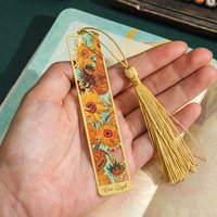 Vintage Oil Painting Metal Bookmarks Hollow Hot Stamping Long Tassel Reading Marker Stationery Gifts for Book Lovers Book Clubs