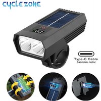 Solar Charging LED Bicycle Front Light MTB Road Bicycle Digital Display Headlight Type-C Rechargeable Lamp Cycling Accessories