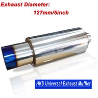 HKS 127mm/5in Bore Diameter Straight-Through Exhaust Muffler, Stainless Steel Car Tailpipe High Power Exhaust Increase the Roar