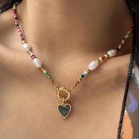 YWZIXLN Bohemian Colorful Beads Chain Fashion Necklaces White Heart Pendant Jewelry For Women Valentine's Accessories N0463