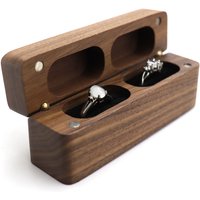 ZB91 Fashion Wood Ring Box for 2 Rings Slim Double Ring Storage Holder Modern Wedding Ring Bearer Box Decorative Box with Lid