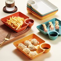 1Pc Square Divided Dumpling Plate With Sauce Compartment Non-Slip PP Plastic Tray For Kitchen Serving Modern Tableware