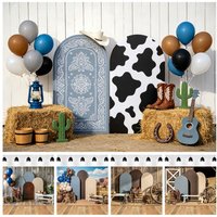 Western Cowboy Photography Backdrop Arch Board Haystack Wood Wall Floor Birthday Party Wedding Event Decor Photo Background