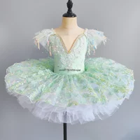 Pink Kids Ballroom Clothing Sequined Flower Tutus Ballet Dress For Girl Modern Dance Tutu Dress Girls Ballet Princess Dress