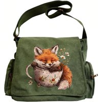 Casual Womens Messenger Bag Canvas Fox Print Large Capacity Crossbody Bag Daily Use Womens Shoulder Bag
