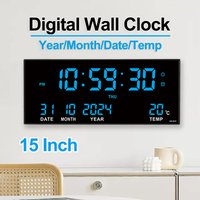 Digitale große Wanduhr, Alarm, Temperatur, Datum, Kalender, Anzeige, 8 Sätze Wecker, 35,6 cm, elektronische LED-Uhr, einsteckbar