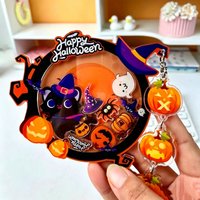 Happy Halloween Acrylic Shaker Keychain Cute Black Cat Witch Pumpkin Ghost Shake Keyring Kawaii Halloween Bag Pendant Gift
