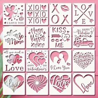 16Pcs Heart Theme Drawing Stencil Template, PET Reusable Hollow Out Painting Mask for DIY Scrapbooking, Card Making