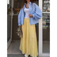 HH Fashion Summer Women's Pleated Skirts 2026 Causal Elastic Waist Solid High Waist Ruffled Skirts Ladies High Street Skirts