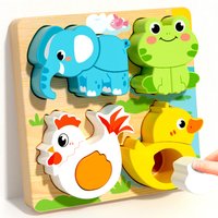 4-in-1 Wooden Educational Toys 3D Cartoon Animals Jigsaw Puzzle Cognitive Early Learning Toys for Kids Birthday Gift