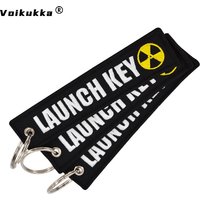 Text Both Sides Embroidery LAUNCH KEY Tags Rectangle Keychain Motorcycle Key Chain Accessories Souvenir Wholesale