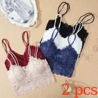AliExpress 2pcs Sexy Bra Women Lace Bralette Floral Lingerie Underwear Wireless Padded Brassiere Seamless Ultra Strap Wire Free Bras Vest