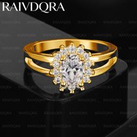18K Gold Plated Zircon Flower Wedding Rings For Women Fashion Jewelry Grace Noble Engagement Accessories