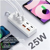 8-port USB adapter, equipped with 4 USB 3.0 ports and 4 PD fast charging ports - 25W power output