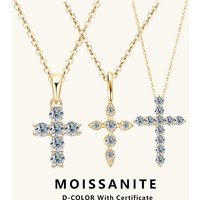 Lnngy Certified Moissanite Cross Pendant Necklace Original s925 Sliver O-Chain Plated 14k Gold Necklaces for Women Fine Jewelry