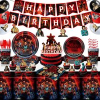 Stranger red Theme Birthday Party Banner Balloon Cute Figure Set Party Supplies Cake Topper Backdrop Deco Toy Gift